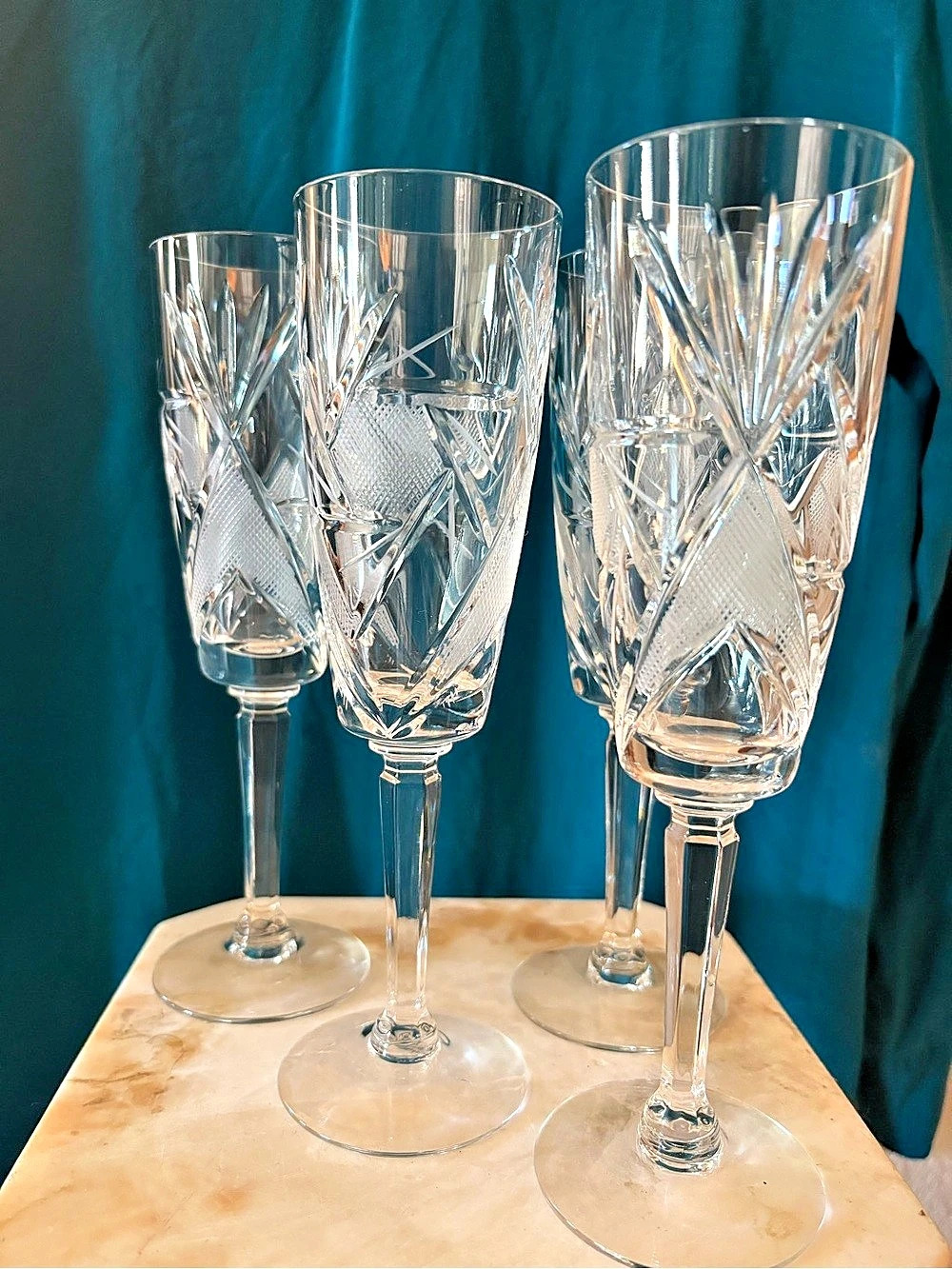 Cut Crystal Champagne Flute Set of 4